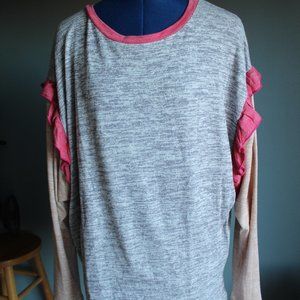 And The Why Women's Gray/Tan/Pink Long Sleeve Top ~M~ NWT
